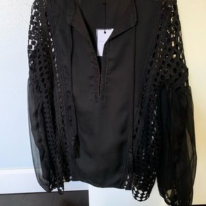 NWT ENDLESS ROSE black balloon sleeve blouse with tassels